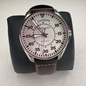 Hamilton Men's Silver Dial Watch with Brown Leather Strap
